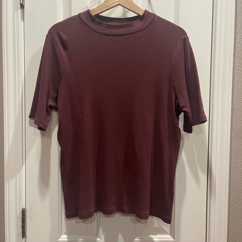 Madewell Burgundy Ribbed Half Sleeve Mock Neck